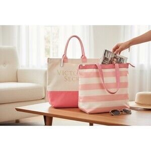 Victoria's Secret PINK 2-in-1 Beach Cooler Tote Bag Pink and White Striped